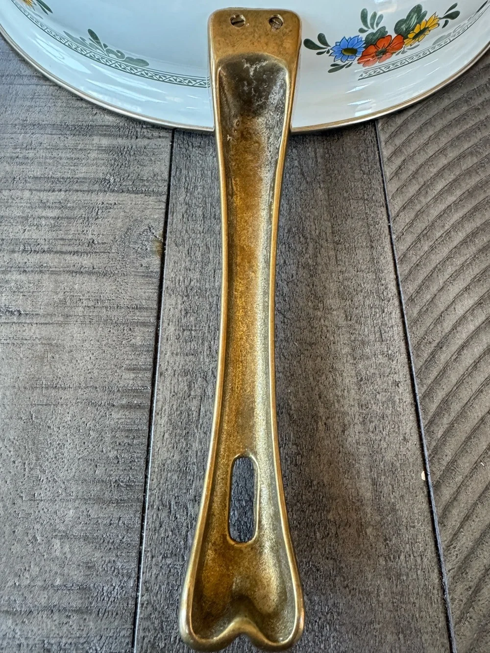 Vintage Villeroy & Boch Floral Farmhouse Enamel Covered Skillet W/Brass Handle